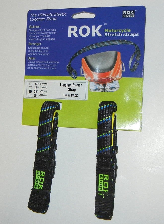 ROK Straps 24" x 3/4" Motorbike Luggage Stretch Strap 2 Pack Black/Blue - Image 1